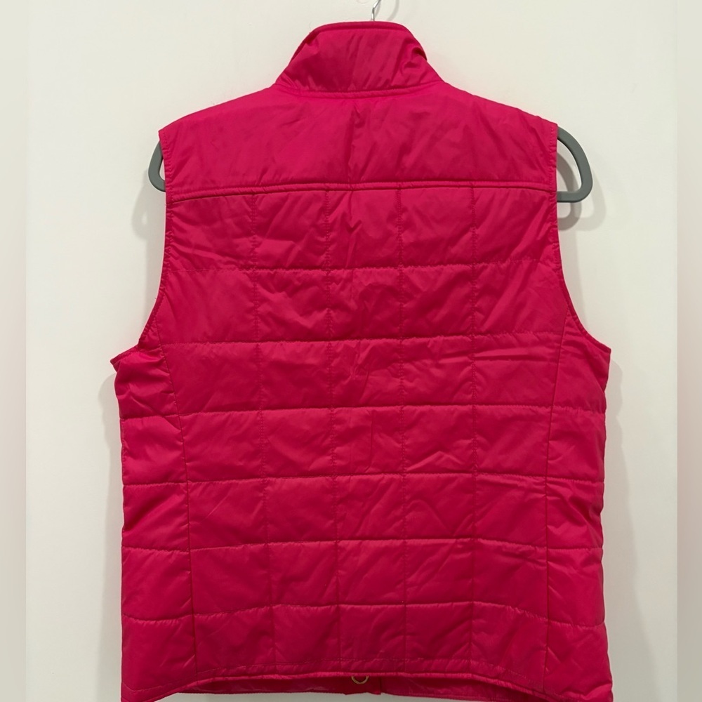 TORY BURCH Pink Quilted
Puffer Sleeveless Jacket Vest 
Gold LOGO Snap Buttons XL - Picture 2 of 8